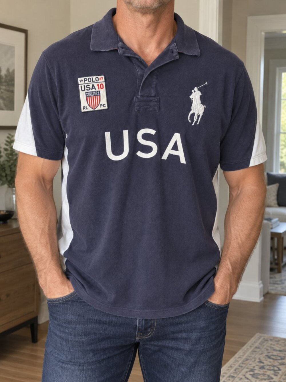 Polo Ralph Lauren USA 10 Men’s 3XLT Navy Rugby Polo Shirt